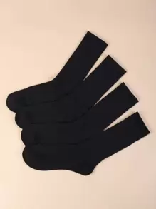 Hombres 4 pares Calcetines de tripulación unicolor - Negro - Ver 1