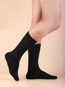 Hombres 4 pares Calcetines de tripulación unicolor - Negro - Ver 2