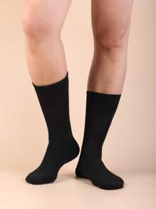 Hombres 4 pares Calcetines de tripulación unicolor - Negro - Ver 3