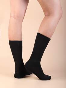 Hombres 4 pares Calcetines de tripulación unicolor - Negro - Ver 4