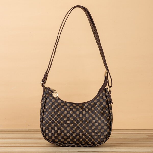 

Geometric Graphic Baguette Bag, Brown
