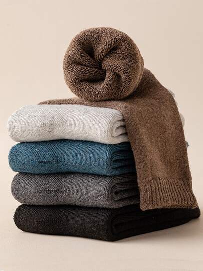 جوارب طاقم موحدة اللون قطيفي مبطن 5 أزواج للرجال