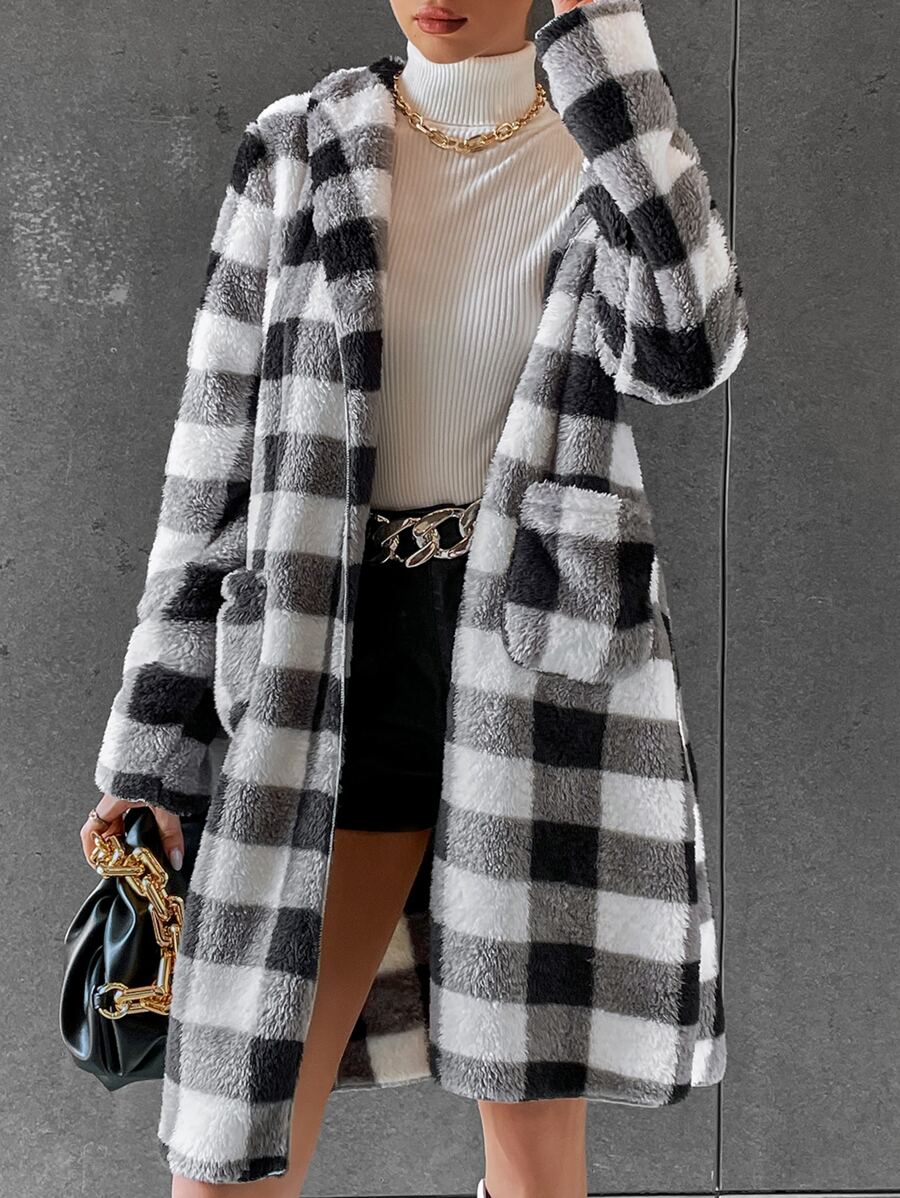 SHEIN Frenchy Buffalo Plaid Print Flannel Coat - Multicolor - View 1