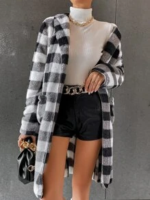 SHEIN Frenchy Buffalo Plaid Print Flannel Coat - Multicolor - View 3