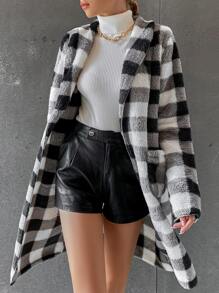 SHEIN Frenchy Buffalo Plaid Print Flannel Coat - Multicolor - View 5