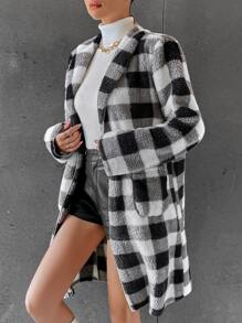 SHEIN Frenchy Buffalo Plaid Print Flannel Coat - Multicolor - View 6