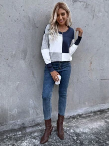 SHEIN LUNE Colourblock Drop Shoulder Jumper - Multicolor - View 6