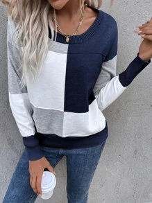 SHEIN LUNE Colourblock Drop Shoulder Jumper - Multicolor - View 7