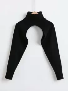 Girls Solid Turtleneck Shrug Jumper - Black - View 1