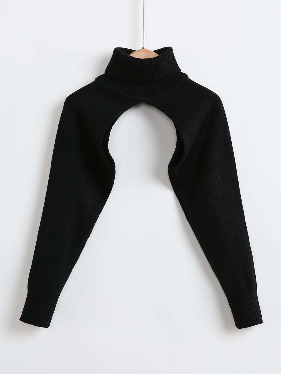 Girls Solid Turtleneck Shrug Jumper - Black - View 1