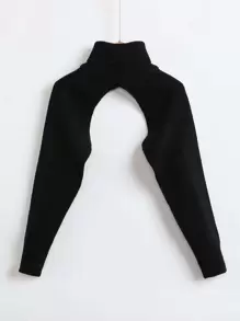 Girls Solid Turtleneck Shrug Jumper - Black - View 2