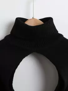 Girls Solid Turtleneck Shrug Jumper - Black - View 3