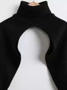 Girls Solid Turtleneck Shrug Jumper - Black - View 5