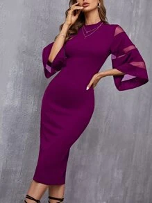 Mulvari 拼接網紗緊身洋裝 - 紫色 - 查看 3