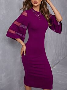 Mulvari 拼接網紗緊身洋裝 - 紫色 - 查看 4