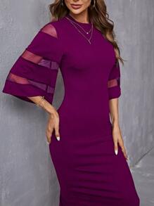 Mulvari 拼接網紗緊身洋裝 - 紫色 - 查看 5