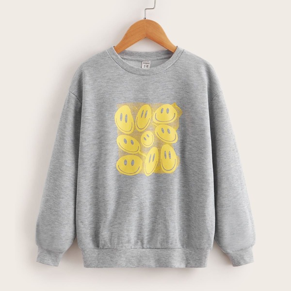 

Boys Cartoon Graphic Drop Shoulder Pullover, Light grey