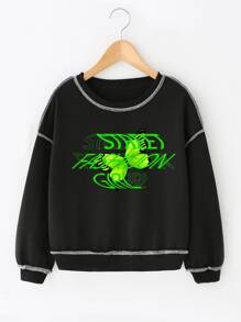 Áo nỉ Gái Thú vật Lá thư Giải trí - màu đen - Xem 1