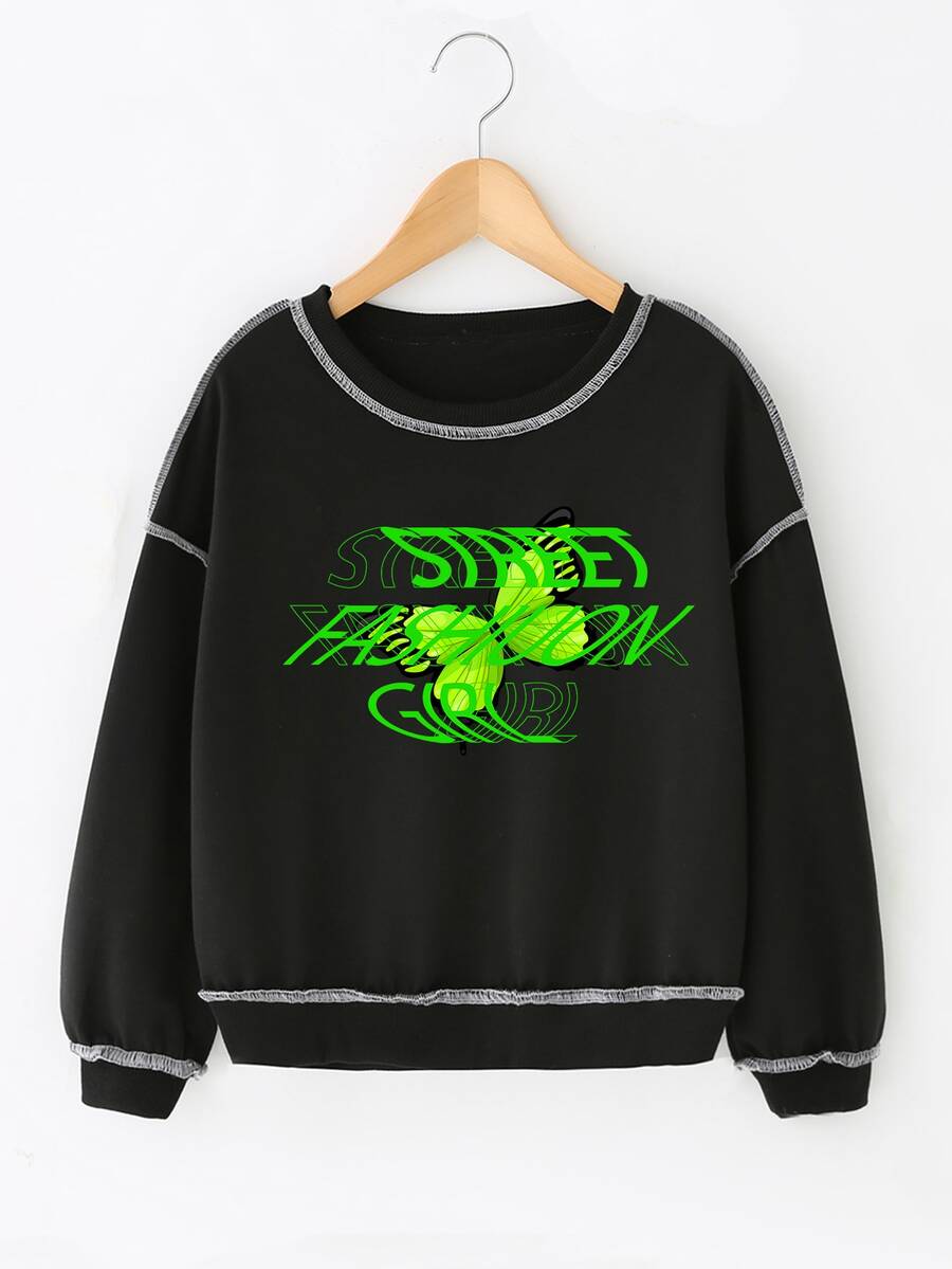 Áo nỉ Gái Thú vật Lá thư Giải trí - màu đen - Xem 1