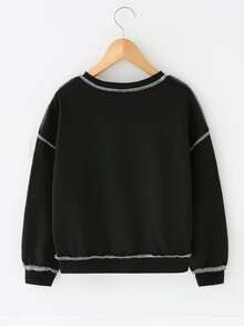 Áo nỉ Gái Thú vật Lá thư Giải trí - màu đen - Xem 2