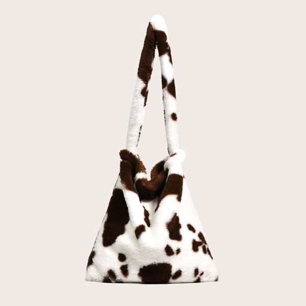 

Cow Print Fluffy Square Bag, Multicolor
