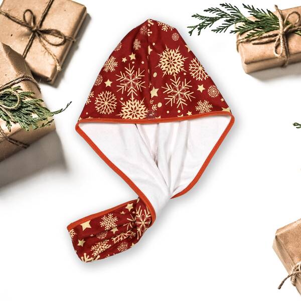 

Snowflake Print Hair Drying Cap, Red