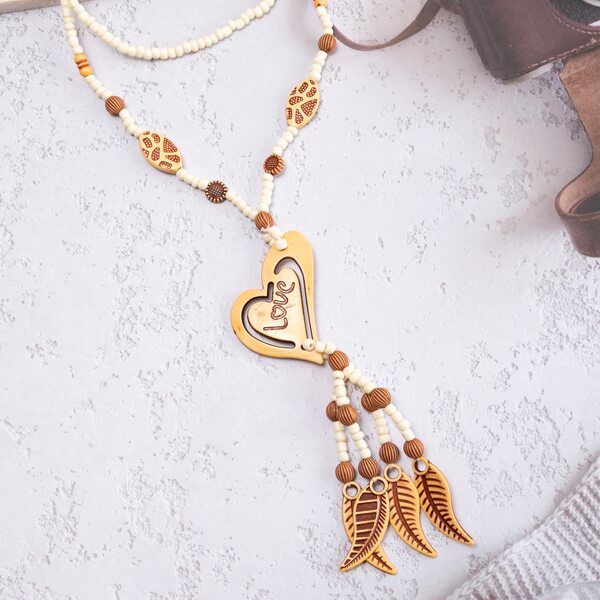 

Heart & Leaf Charm Beaded Necklace, Multicolor