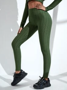 素色蜂窩紋理運動打底褲