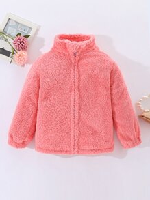 Girls Zip Up Teddy Jacket - Watermelon Pink - View 1