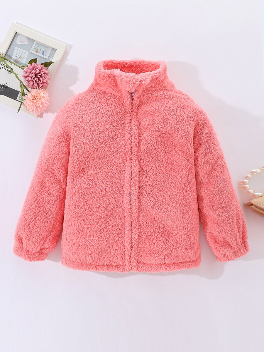 Girls Zip Up Teddy Jacket - Watermelon Pink - View 1