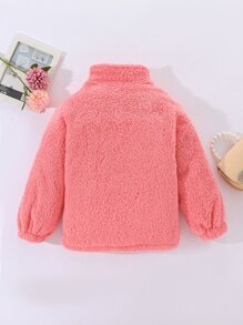 Girls Zip Up Teddy Jacket - Watermelon Pink - View 2