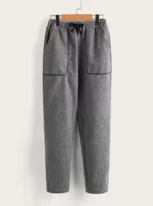 SHEIN 男孩斜口袋頂針長褲 - 灰色 - 查看 1