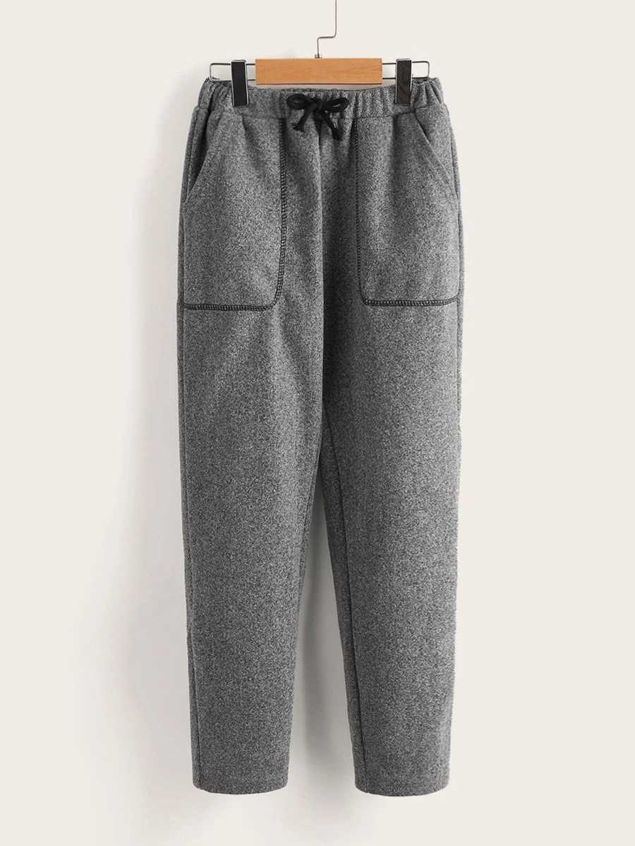 SHEIN 男孩斜口袋頂針長褲 - 灰色 - 查看 1