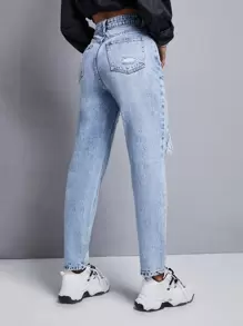 Jeans mom desgarro de talle alto - Lavado ligero - Ver 2