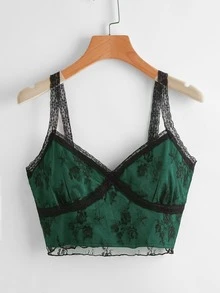 SHEIN Unity Áo hai dây Plus Size Tương phản ren Gợi cảm - màu xanh lá - Xem 3