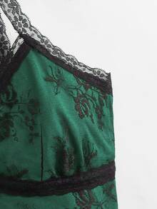 SHEIN Unity Áo hai dây Plus Size Tương phản ren Gợi cảm - màu xanh lá - Xem 4