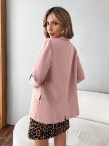 SHEIN Essnce Flap Detail Roll Tab Sleeve Blazer - Baby Pink - View 2
