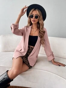 SHEIN Essnce Flap Detail Roll Tab Sleeve Blazer - Baby Pink - View 3