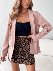 SHEIN Essnce Flap Detail Roll Tab Sleeve Blazer - Baby Pink - View 5