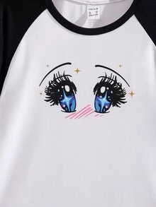 Cetriya 女孩卡通圖案插肩袖拼色家居服 - 白色 - 查看 5