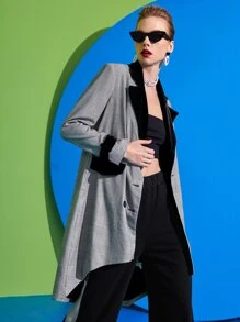 ALANA TRISTAIN 格紋印花拼接領雙排釦西裝外套 - 灰色 - 查看 1