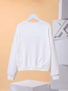 Cremechii Girls Cartoon Graphic Drop Shoulder Pullover - White - View 2