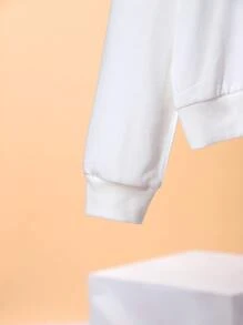 Cremechii Girls Cartoon Graphic Drop Shoulder Pullover - White - View 3