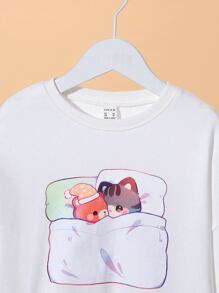 Cremechii Girls Cartoon Graphic Drop Shoulder Pullover - White - View 4