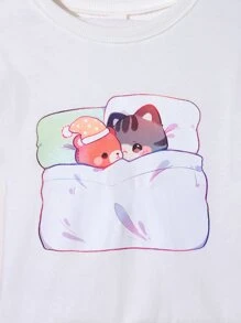 Cremechii Girls Cartoon Graphic Drop Shoulder Pullover - White - View 5