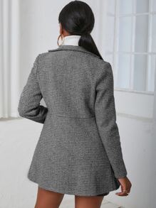 SHEIN Privé Abrigo de cuello con solapa con parte delantera abierta tweed - Gris - Ver 2
