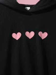 Cremechii Áo nỉ tay trễ in hình mèo và trái tim dành cho bé gái tuổi teen - màu đen - Xem 4