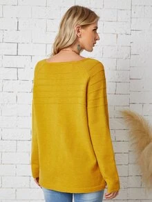 SHEIN LUNE Áo len nữ Túi Thắt nơ trước màu trơn Giải trí - Màu vàng - Xem 2