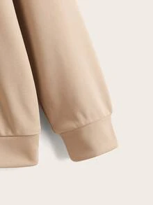 SHEIN 男孩標語補丁貼半紐扣開襟套頭衫 - 卡其色 - 查看 3