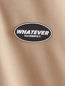 SHEIN 男孩標語補丁貼半紐扣開襟套頭衫 - 卡其色 - 查看 4